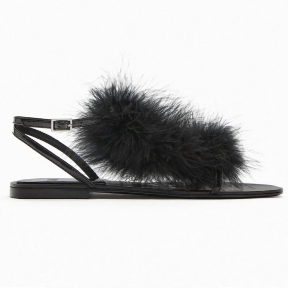 Zara Black Feather 🪶 Sandals - Sz 6 - NWT - Picture 7 of 10